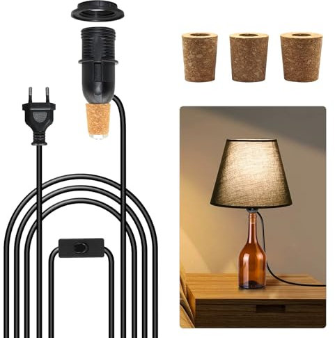 Portalámparas para botellas, portalámparas E14 con cable e interruptor, accesorio para lámpara de botella de 240 cm, portalámparas para lámpara de mesa, compatible con pantalla de lámpara, para