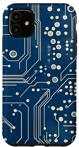 Coque pour iPhone 11 Carte mère bleue vintage à pois avec circuit amusant