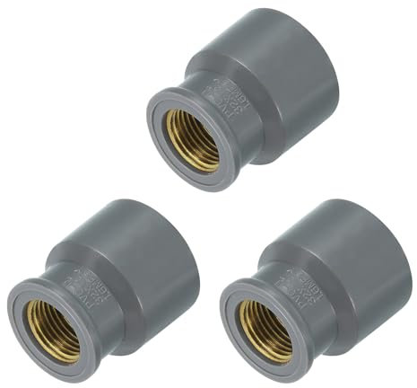sourcing map Lot de 3 raccords de tuyau en PVC, 32 mm 1/2 PT femelle en laiton fileté pour irrigation domestique, égout, plomberie, gris