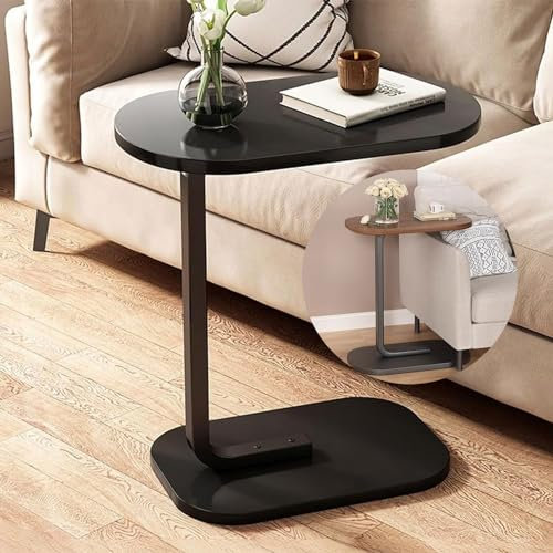 Tavolino moderno a forma di C con struttura in metallo, piccolo tavolino per soggiorno, camera da letto, tavolo da spuntino portatile per divano, tavolo alto a C per vasca da bagno, colore nero