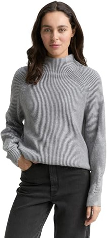 TOM TAILOR Pull pour Femme, 38881 - Structure côtelée Rouge, M
