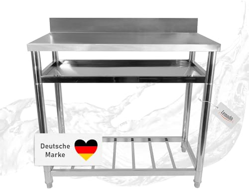 Lemodo Edelstahltisch – höhenverstellbarer Edelstahl Arbeitstisch 100x50x90 cm, Tisch für Küche, Outdoorküche und Gastronomie, hygienische Arbeitsfläche als Filetiertisch für Fleisch und Fisch