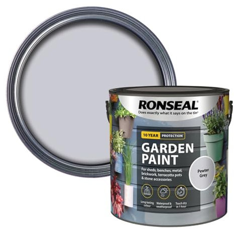 AOC24 Garden Fence Paint 2.5l – Multi-Surface Exterior Paint for Wood, Brick, Metal, Stone & Terracotta – Waterproof, Resists Fading, Matt Finish for Sheds, Fences, Garden Furniture Pewter Grey
