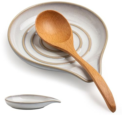 Cormomu Ceramic Spoon Rest for Stove Top, Large Spoon Holder for Kitchen Counter, Heat-Resistant & Easy to Clean, Non-Stick Spatula Holder for Cooking, Coffee Spoon, Kitchen Decor, White