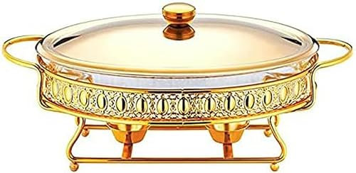 GUHPZA Chafing Dish Rotondo da Buffet da 3 Litri, Set di Scaldavivande in Acciaio Inox con Vaschetta per L'Acqua, Vaschetta per Il Cibo, Contenitore per Il Combustibi,Gold
