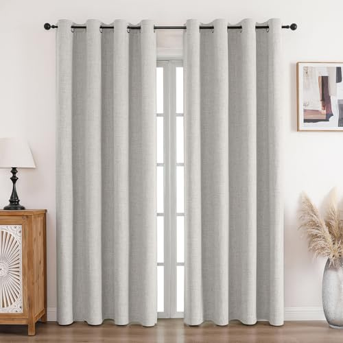 CUCRAF Tende oscuranti in 100% lino, con occhielli, colore bianco, 290 x 140 cm, set da 2 pezzi, per soggiorno, camera da letto