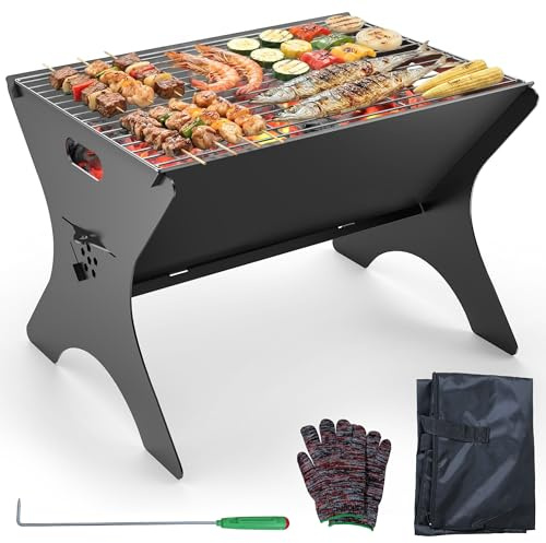 Camping Fire Pit, 2 in 1 Detachable Campfire Grill for Outdoor BBQ, 40*31cm | with Carry Bag & Cooking Grills, Wood Burning Firepit Grill for Camping
