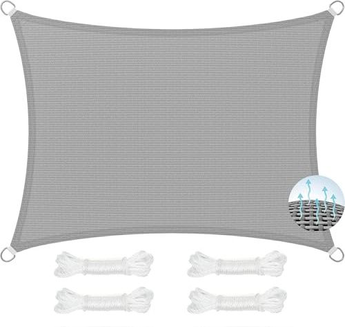 Tenda a Vela Rettangolare Vela Ombreggiante 170 x 180 cm, 95% Protezione Solare, Traspirante, Anti Uv, Antistrappo, Tenda Parasole Rettangolare, per Balcone, Terrazza, Grigio Chiaro