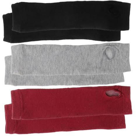 VALICLUD 3 Paar Fingerlose Armstulpen Damen Aus Baumwollmischgewebe Mit Daumenloch Lange DüNne Strickhandschuhe FüR ÜBergang Winter FrüHling Herbst Flexibel Komfortabel