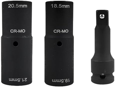 3 Piezas Juego de Vasos para Ruedas, Fáciles de Usar, Vasos de Impacto de 18,5/19,5/20,5/21,5 mm con Extensión de Potencia de 1/2, Vasos para Llave de Impacto, para Ford, Land Rover (Negro)