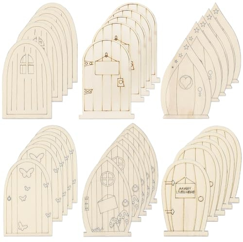 ZDNT 30 Pieces Unpainted Wooden Fairy Door Elf Door | Mini Door Shape Wooden Pieces Fairy Doors for Garden Trees DIY Craft Home Office Garden Home Decor Christmas Holiday Retro