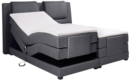 Vente-unique-Ensemble Complet boxspring tête de lit + sommiers Relaxation électrique + Matelas + surmatelas - 2 x 90 x 200 cm - Tissu - Anthracite - Castel II de Palacio