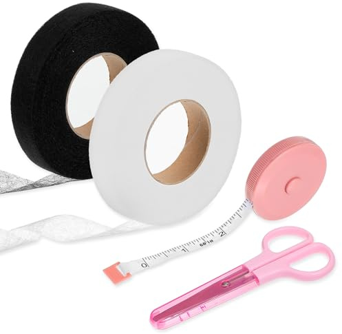 Josojoou 2 Rollen Saumband Zum Aufbügeln 65 M X 1,9 Cm Waschfest Bügelband Hose Kürzen Mit Schere Und Maßband Gardinen Kürzen Ohne Nähen Zum Vorhänge Kleidung Hosen Kleidern (Schwarz, Weiß)