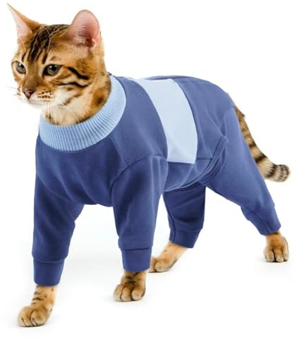 Kattkläder, kattbody efter Op postoperativa kläder, anti-läckande långärmad, 4 ben, onepiece-sår eller för att täcka operationspunkter för att förhindra läckage (blå, M)