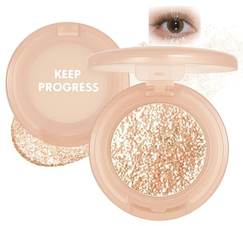 Eyeshadow Glitter – Champagne Gold & Pearlescent Highlighter – Shimmer Single Eyeshadow & Face Highlighter Talc-Free Vegan Pressed Powder Long-Lasting Waterproof Festival Makeup（06）