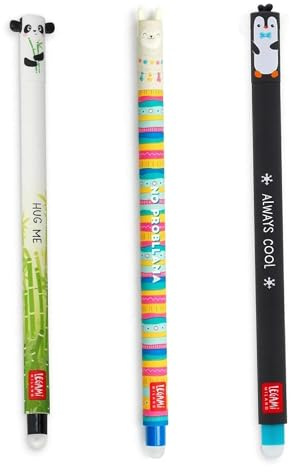 LEGAMI Gelstifte Set 3 Stück | radierbare Thermotinte | 0,7 mm Spitze | verschiedene Motive Panda, Lama & Pinguin | inkl. Radierfunktion | für Schule & Büro
