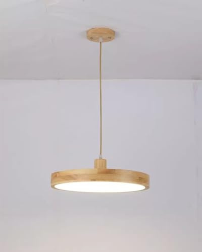 LED Pendelleuchte Holz Runde Esszimmer Dimmbare Hängelampe mit Fernbedienung, Moderne Esstischlampe Design Höhenverstellbar Hängeleuchte für Wohnzimmer Esszimmerlampe Küche Esstisch Lampe(50cm)