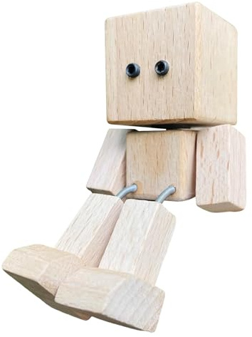 Derwrtup Figura de madera tambaleante, muñeca de madera, pie magnético con pies basculantes, decoración de escritorio para casa y cumpleaños infantil