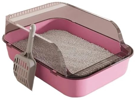 POAHNCU Toilette per gatti, Lettiera Per Gatti Con Spatola Sabbiera Semichiusa Per Conigli Piccoli Animali Vassoio Gattini Padelle,per più gatti(Pink)
