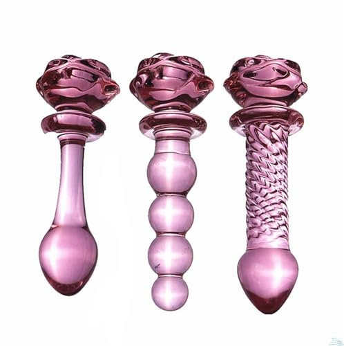 CYGzeon Tapón Anal De Cristal Con Forma Flor Rosa, Consolador, Masaje Próstata, SM, Juguete, Masturbación Erótica, Juego Juguetes Sexuales