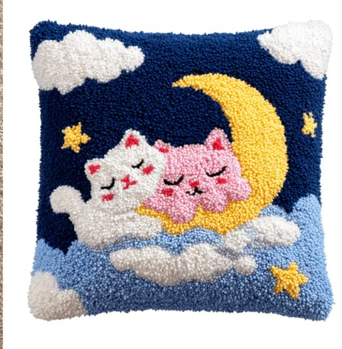 Taxpy Knüpfkissen-Set,Strickset-Kissen,Katze Teppich-Set Für Anfänger,Knüpfset Für Anfänger,Erwachsene,Knüpfset 43 X 43 Cm