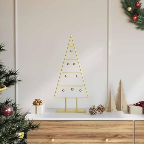 Albero di Natale in metallo oro 60 cm, acciaio verniciato a polvere, decorazione moderna per interni ed esterni protetti, facile da montare, eleganza festosa per la casa