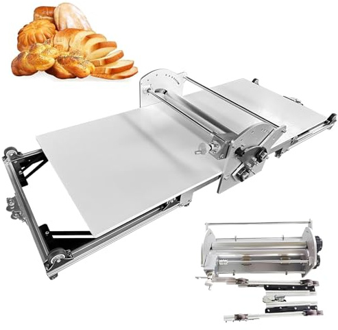 SEDAMORALLY Faltbarer Automatischer Zwei-Wege-Teigroller,Elektrische Teigausrollmaschine mit 144W Motor,aus 304 Edelstahl, Einstellbare Teigdicke für Croissants, Tarte-Böden und Fladenbrote