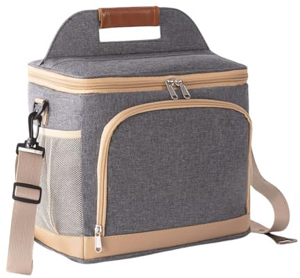 HTU Borsa Termica da Picnic con Tracolla Borsa Termica Isolata Borsa da Picnic per Pranzo a Tenuta stagna Scatola Frigo Portatile per Picnic Campeggio Attività all'aperto (Grigio)