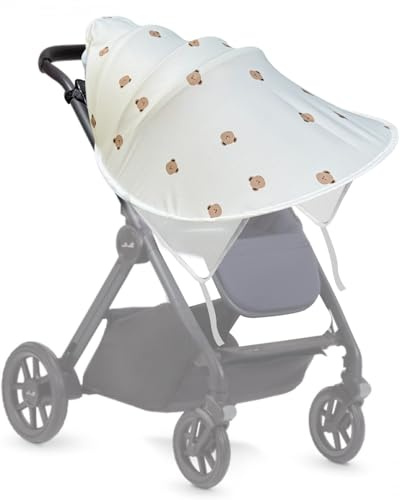 Pram Sun Shade Cover,UPF50+ Universal Baby Sunshade,Foldable Baby Stroller Sun Shade Pushchair Awning,Breathable Pram Sun Shade,Stroller Sun Shade Canopy for Pushchair,Buggy,Stroller (Little Bear)