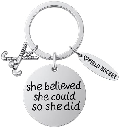 Sportybella Feldhockey-Schlüsselanhänger, Schmuck, She Believed She Could So She Did, Schlüsselanhänger für Feldhockeyspieler, silber, 2.30 inches including key ring, Modern