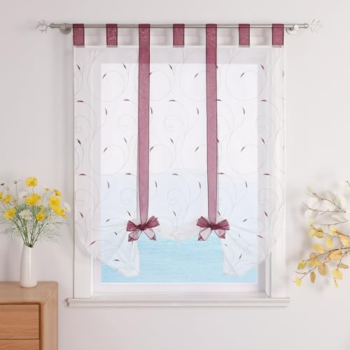 ESLIR Raffrollo mit Schlaufen Raffgardinen Gardinen Küche Beere 120x140cm | Bindegardine,Transparent,Schlaufenrollo,Vorhänge mit Stickerei,Modern Voile,Fensterrollo 1Stück,Landhaus,Bestickt