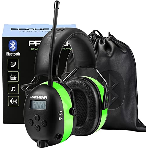 PROHEAR 033 Upgraded 5.4 Bluetooth Hearing Protection AM FM Radio Headphones, Noise Reduction Safety Earmuffs with Rechargeable 2000mAH Battery, 31dB SNR Ear Protector for Mowing Lawn,Gifts for Father