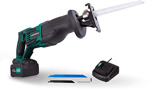 VONROC Sierra de sable VPower 20V – juego completo incl. 1x baterías de 4,0Ah, cargador rápido, hoja de sierra y bolsa de almacenamiento