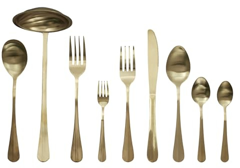 HOME DECO FACTORY - KA4662 Ensemble Couverts 39 Pièces Dorés - Élégant pour Dîners Raffinés - Idéal Occasions Spéciales et Quotidien - Taille Parfaite - Doré