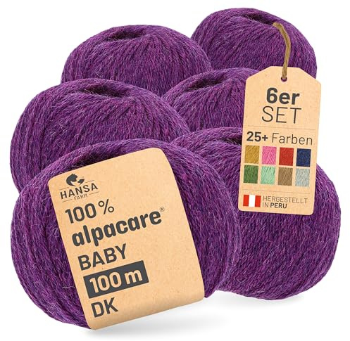 HANSA-FARM | Alpacare 100% die 1. maschinenwaschbare Baby Alpakawolle - 300 Set DK (6 x 50g) - kratzfreie Alpaka Wolle zum Stricken & Häkeln - Lila