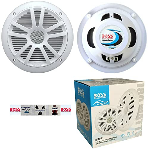 KIT SET PER BOSS AUDIO SYSTEMS MR6W 2 altoparlanti marini doppio cono 6,5 16,50 cm 90 watt rms 180 watt max impermeabili bianchi, a coppia + 5 sticker omaggio