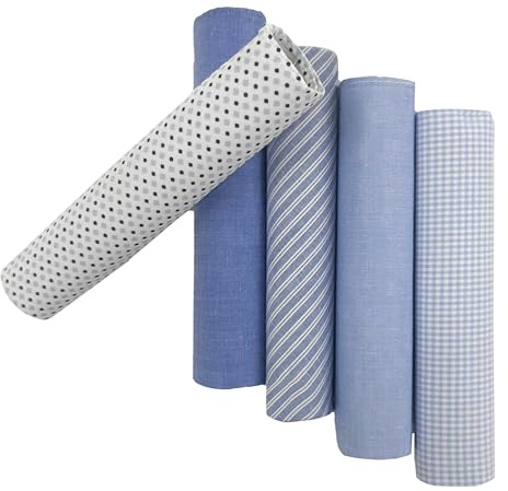 5 Pack Handkerchief Mens Cotton Luxury Hot Silver Gift Box Set, Vintage 40x40cm Fancy Design Pocket Square Hankie Gift Pack(Blue)