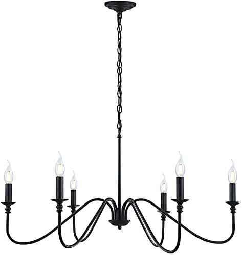 Black Chandelier,6-Light Rustic Industrial Iron Chandeliers for Dining Room Lighting Fixtures Hanging,Candle Hanging Hallway, Living Room, Foyer, Bedroom, Office, Bar,Island Lights