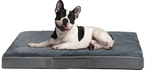 Nepfaivy Medium Dog Bed - Washable, Waterproof, Orthopedic Dog Bed and Mattress for Crate, 75×50×7.5cm, Soft, Removable Plush Covers, Dark Grey