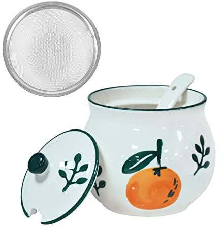 Koythin Recipiente de cerámica para grasa de tocino con colador, 23 onzas, adecuado para almacenar aceite de freír y grasa de cocina (mandarina)