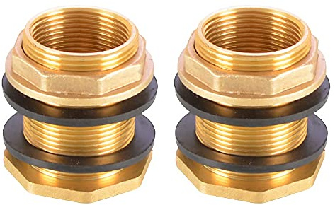 Brass Water Tank Connector - 2PCS Male 1-1/2 Inch Female 1-1/4 Inch Threaded Fitting for Accessories, Hose Inlet and Outlet Drain
