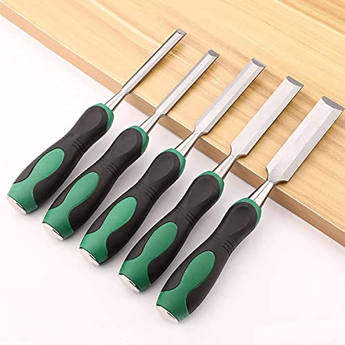 OITTo Set di 5 scalpelli per legno a mano in legno Cr-V costruzione bordo smussato scalpello per intaglio del legno falegnameria taglio bordi (dimensioni 5 set)