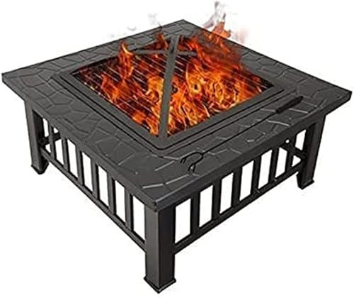 Marco Paul Grand brasero carré noir pour jardin et terrasse avec housse de pluie, couvercle en maille, chauffage d'extérieur pour meubles de jardin avec brasero