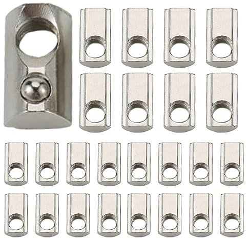 AUTUUCKEE 25 Pcs M8 T Slot Nuts Roll in Spring T-nut with Roll Ball, Carbon Steel for 4040 Series Aluminum Extrusion Profile Rail with 8mm Slot (Silver)