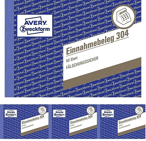 AVERY Zweckform 304 Einnahmebeleg mit Dokumentendruck (A6 quer, von Rechtsexperten geprüft, für Deutschland zur ordnungsgemäßen, kostengünstigen Buchführung, 50 Blatt) grün (Packung mit 4)