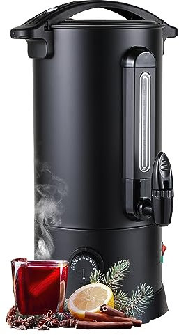 Gimisgu Glühweinkocher 10L Heißgetränkespender Glühweinkessel Edelstahl Einkochautomat Glühweinautomat mit Thermostat Heißgetränkeautomat Schwarz