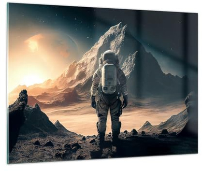 Vidrios decorativos Astronauta Planeta Cosmos Cuadro Sobre Vidrio Moderno 70x50cm Decoracion Salon Dormitorio Cocina Cuadros Pared Impresiones Impresión en Cristal Wall Art Prints Decor GAA70x50-5704