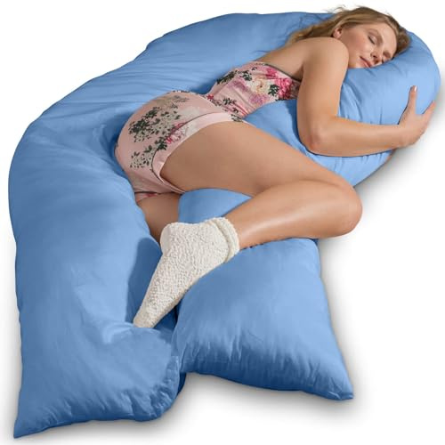 Traumreiter Seitenschläferkissen Jumbo XXL mit Bezug Baumwolle Mittel Blau I Extra hohes und langes orthopädisches Komfortkissen. Schwangerschaftskissen zum Schlafen Stillkissen Kissen. Body Pillow