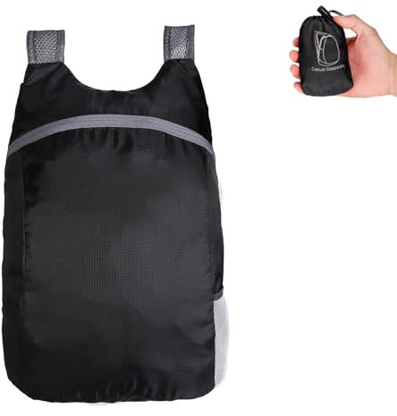 Faltbarer Rucksack,Schwarz Faltrucksack,Leicht Reiserucksack,Rucksack Faltbar Ultraleicht,Wanderrucksack für Herren/Damen,Tagesrucksack,Outdoor Backpacking,Wandern Sportrucksack,Faltbare Daypack