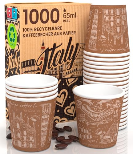 Eurocali 1000 Bicchierini in Carta per caffè 65ml Italy Brown Bicchieri Ecologici Biodegradabili Monouso Piccoli Asporto Bevande Calde